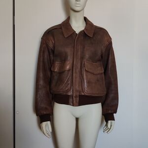 OUTPOST II Sz S Mens Brown Bomber Aviator Leather jacket Vintage 80's 90's